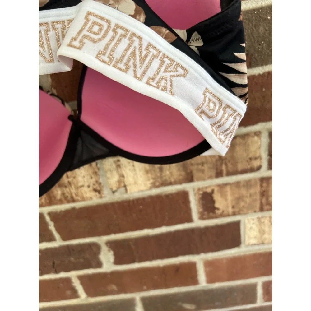 Pink Victoria's Secret Bra 36D Wear Everywhere T Shirt Lightly Lined Black Tan